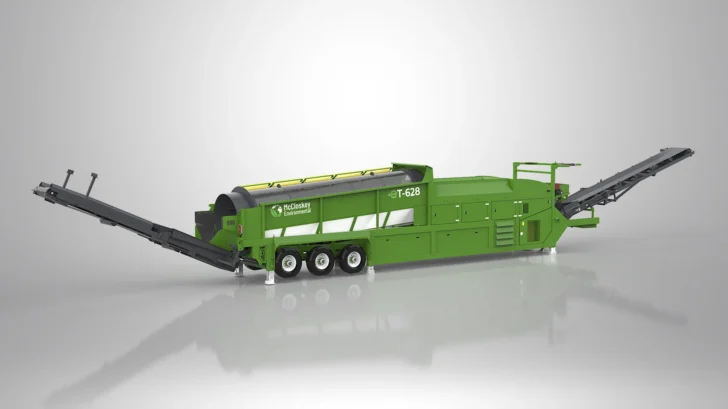 McCloskey Trommel with conveyor system extended for screening and stockpiling.