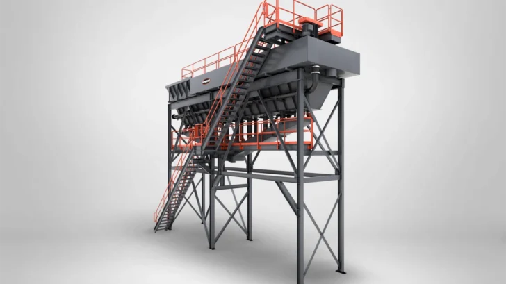 Superior Classifying Tank product rendering with access platforms and discharge stations
