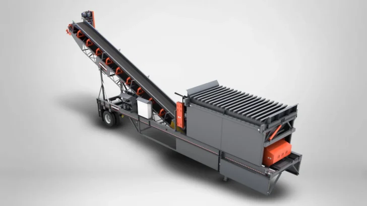 Portable Feed Hopper product rendering with conveyor and grizzly section