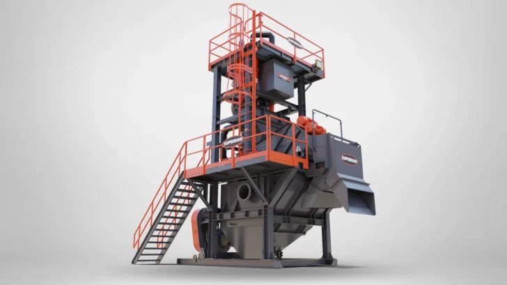 Superior Spirit Sand Plant product rendering with cyclone tower and access platforms